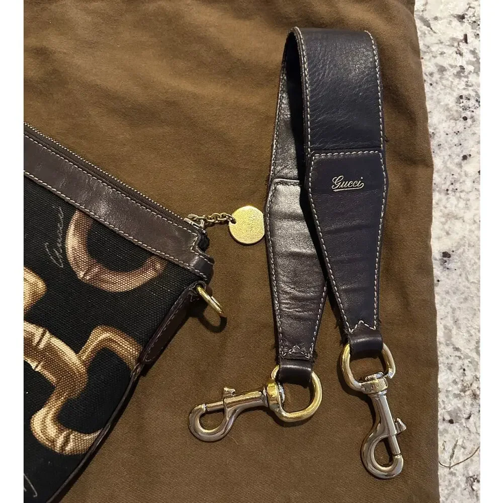 Rare vintage Gucci Half Moon bamboo Horsebit canvas & leather hobo brown black